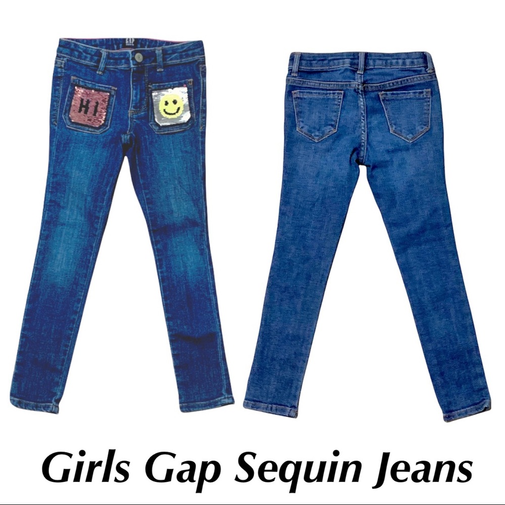 Girls Gap Denim Sequin Front Pockets Super Skinny Stretch Size 6 Slim